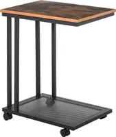 HOMCOM Beistelltisch C-Form rollbar Rollwagen Servierwagen Nebentisch Nachttisch Holz + Metall Schwarz + Walnuss gemasert 51 x 36 x 61 cm