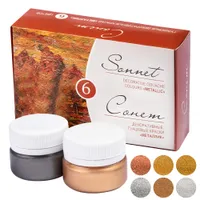 Sonnet Colori Gouache Effetto Metallico Di Alta Qualità (6x20ml) | Set Di Colori A Tempera Gouache In 6 Bellissimi Colori Ad Alta Concentrazione Di Pigmenti Per Ogni Superficie | Da Nevskaya Palitra
