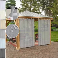 2er Set Outdoor Gardine Wasserdicht Halbtransparent, Balkon Gardine Abnehmbare Schlaufen, Außenvorhang Terrasse Pavillon Hof Garten B132xH213cm Grau