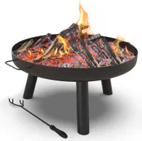 VOUNOT® Feuerschale mit Schürhaken, Feuerkorb Feuerstelle für Garden Terrasse Heizung, Ø 60 cm, Schwarz