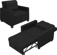 Yaheetech Schlafsessel Schlafsofa mit Bettfunktion, 3 in 1 ausziehbarer Sessel, mit verstellbarer Rückenlehne und Kissen, Schwarz