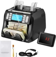 Geldzählmaschine - Banknotenzähler mit UV-, MG-, IR- und DD-Fälschungserkennung - USD und EUR Geldzählmaschine - Additions- und Batch-Modus - Großes LCD & Externes Display
