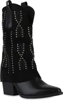 VAN HILL Damen Cowboystiefel Stiefel Spitze Nieten Schuhe 841521, Farbe: Schwarz, Größe: 39