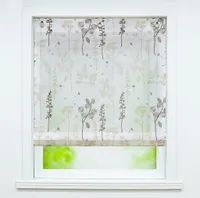 Joyswahl Raffrollo ohne Bohren Ösenrollo Küche Raffgardine mit Laternenblume Muster Hakenaufhängung Halbtransparent Braun BxH 60x140 cm