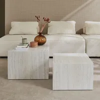 sweeek - 2er-Set quadratische Couchtische mit Marmorlook - Weiß