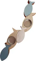 Maritimer Teelichthalter Fische | Halter für 2 Teelichter aus MDF mit blauen und weißen Fischen | 36 x 8,5 cm