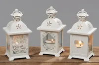 Windlicht Laterne weiß Glas Metall H 14 cm Herz Blüte Raute 3er Set