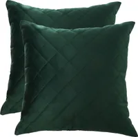Samt Kissen Set, Zierkissen, 45x45 cm, Dunkelgrün, mit Füllung, Deko Kissen, Sofakissen für Wohnzimmer Schlafzimmer, Quilted Bottle Green [091]