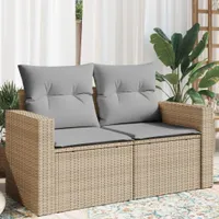 Gartensofa mit Kissen 2-Sitzer Beige Poly Rattan, Gartensofas 366105