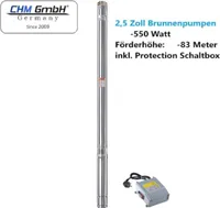 CHM GmbH® Brunnenpumpe 2,5 Zoll 550 Watt 8,2 Bar 2700 L/h sandresistent bis zu 5 %