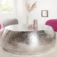 riess-ambiente Runder Couchtisch ORIENT 80cm silber Metall Aluminium Hammerschlag Design Beistelltisch Tisch