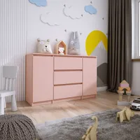 Komoda z 2 drzwiczkami i 3 szufladami, różowa 120 x 39 x 78 cm