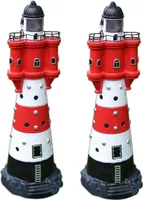 2er Set XL LED Solar Leuchtturm 50 cm | Garten Deko Leuchtfeuer Rot Weiß | Gartendeko Beleuchtung Mit Dämmerungssensor | Solarbeleuchtung Gartendekoration
