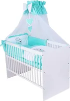 KMbaby Babybett Tany weiss 120x60 mit 10tlg Bettwäsche Set Matratze Gitterbett Turkus Minze Hase