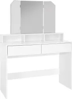 ML-Design toaletný stolík biely, toaletný stolík s 3-dielnym sklopným zrkadlom a 2 zásuvkami, 100x40x140 cm, kozmetický stolík s 3 otvorenými priehradkami