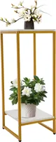 Pflanzenständer 2-lagiger Blumenregal Metallständer Blumenständer Golden Metall Holz Display Regal
