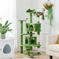 Yaheetech Kratzbaum Kletterbaum Katzenkratzbaum mit 3 Aussichtsplattformen Katzenbaum 138 cm mit 2 Kuschelhöhlen Stabil Spielbaum Grün