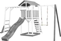AXI Beach Tower Spielturm aus Holz in Weiß & Grau | Spielhaus für Kinder mit grauer Rutsche, Klettergerüst, Schaukel und Sandkasten | Stelzenhaus für