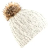 Beechfield Damen Pudelmütze / Strickmütze mit Bommel aus Kunstpelz RW2022 (Einheitsgröße) (Naturweiß)