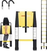Jopassy teleskopický rebrík Výsuvný rebrík Skladací rebrík Robustný hliníkový rebrík 3,8 m čierny+žltý S hákmi S vysúvaním jedným tlačidlom