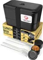 Umami Brotdose Bento-Lunchbox, verschachtelbar, mit Fächern, Besteck und 2 Saucentöpfen