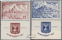 Briefmarken Israel 1951 Mi 57-58 mit Halbtab (kompl.Ausg.) mit Falz Unabhängigkeit