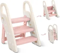 Onasti Tritthocker für Kinder, 2 Stufen - 3 Stufen Höhenverstellbar Kinderschemel, Trittschemel für Baby, Lernturm mit Handhaben, Faltbar, Multifunktional, für Bad, Kleinkinderzimmer, Küche Rosa