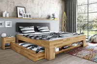Bett Futonbett Wildeiche massiv Holz geölt 180 x 200 cm Kopfteil gepolstert Sabina