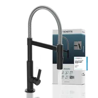 SCHÜTTE Küchenarmatur MIAMI, Spiralfederarmatur mit Geschirrbrause, Wasserhahn ausziehbar, Wasserhahn Mischbatterie Chrom/Schwarz matt