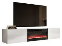 Mirjan24 TV-Lowboard Slide 200 mit Elektrischem Kamin, Stilvoll TV Schrank, TV Tisch, LED-Flamme (Farbe: Weiß Matt / Weiß Hochglanz, mit Kamin Schwarz)
