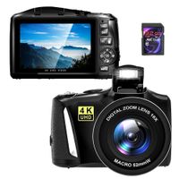 Fine Life Pro Digitálny fotoaparát, 48MP 4K UHD fotokamera so 16x digitálnym zoomom a makro objektívom, kompaktný fotoaparát s otočnou palubnou doskou