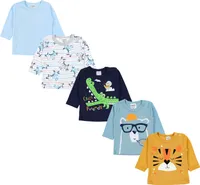 TupTam Baby Jungen Langarmshirt Gestreift 5er Set, Farbe: Mehrfarbig 7, Größe: 68