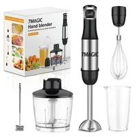 7MAGIC Pürierstab,4-en-1 Stabmixer Elektrischer,800W Stufenlos Geschwindigkeiten,Edelstahl,Schneebesen,Häcksler und Messbecher für Babynahrung,Schwarz