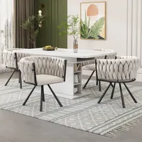 Flieks Esszimmerstuhl 4er Polsterstuhl 360°drehbar, Küchenstuhl Schminkstuhl mit Leinenbezug, Wohnzimmerstuhl mit Armlehnen und Stahlbeinen, Beige