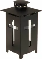 SIDCO Grablaterne schwarz Grablicht Windlicht Grablampe Grabdeko Kreuz Laterne Metall