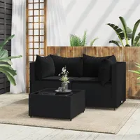 vidaXL 3dílná zahradní souprava s polštáři Black Poly Rattan