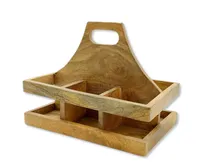 Holz Flaschenhalter mit Griff für 6 Flaschen 23 x 31cm Flaschen-Träger Männerhandtasche Bierträger