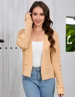 Acekool Bolero Damen Elegante Strickjacke einfarbige V-Ausschnitt Langärmliges Kurze Shrug Jacke Aprikose M