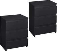 Yaheetech 2X Nachttisch Nachttschrank Nachtkommode Nachtkonsole Schubladenkommode mit 3 Schubladen Holz Schwarz 45x35x60,5 cm