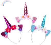 Tonpot Haarreif Einhorn mit Blumen Haarband Einhorn Ohren Katze Glitter Party Zubehör für Geburtstag Party