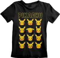 Pokemon - Pikachu Faces - Black T-Shirt - Größe 116