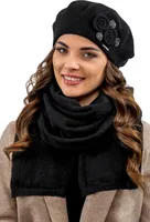 Vivisence damen baskenmütze eleganter wintermütze und schal set warm kopfbedeckung und halsbedeckung an winter und herbst warm dick, winterset für frauen, hergestellt in der eu, schwarz, einheitsgröße