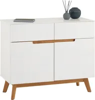 Kommode TIBOR Anrichte im nordischen Design, Sideboard im skandinavischen Stil mit 2 Türen und 2 Schubladen, Kiefer massiv, weiß lackiert