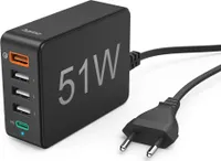 hama 5in1 USB-Ladestation schwarz 1,2 m, 51 Watt