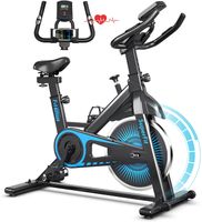 GOPLUS Heimtrainer Fahrrad Indoor Cycle Bike mit Stufenlos Einstellbarem Widerstand, Fitnessbike mit Pulssensoren, mit LCD-Display, Leiser Riemenantrieb