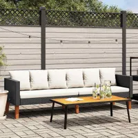 vidaXL 3-Sitzer-Gartensofa mit Auflagen Poly Rattan Schwarz