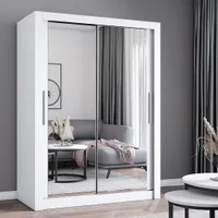Schwebetürenschrank Kleiderschrank Schrank 150cm Weiß/Weiß it zwei Spiegeln MILAN