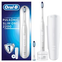 Oral-B Pulsonic Slim One 2200 Elektrische Schallzahnbürste für weißere Zähne in 2 Wochen, mit Timer, 2 Aufsteckbürsten und Reise-Etui, Weiß