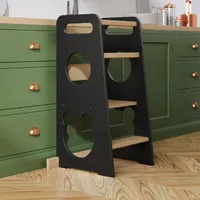 Lernturm für Kinder, Neues Modell - Teddybär, Learning Tower aus Holz, Montessori Küchenhelfer, Lernturm ab 1 Jahr, Schwarz