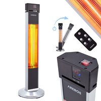 AREBOS Infračervený sálavý ohřívač 2000 W, s dálkovým ovládáním, technologie s nízkým oslněním, 3 nastavení teploty, stříbrno-černý